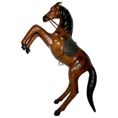 Estate French Handmade Leather Decorative Horse, Circa 1950's