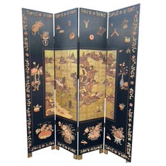 Chinese Coromandel 4 Panel Folding Screen