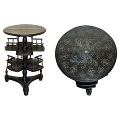 Important Antique Victorian Chinese Chinoiserie Revolving Bookcase Side Table