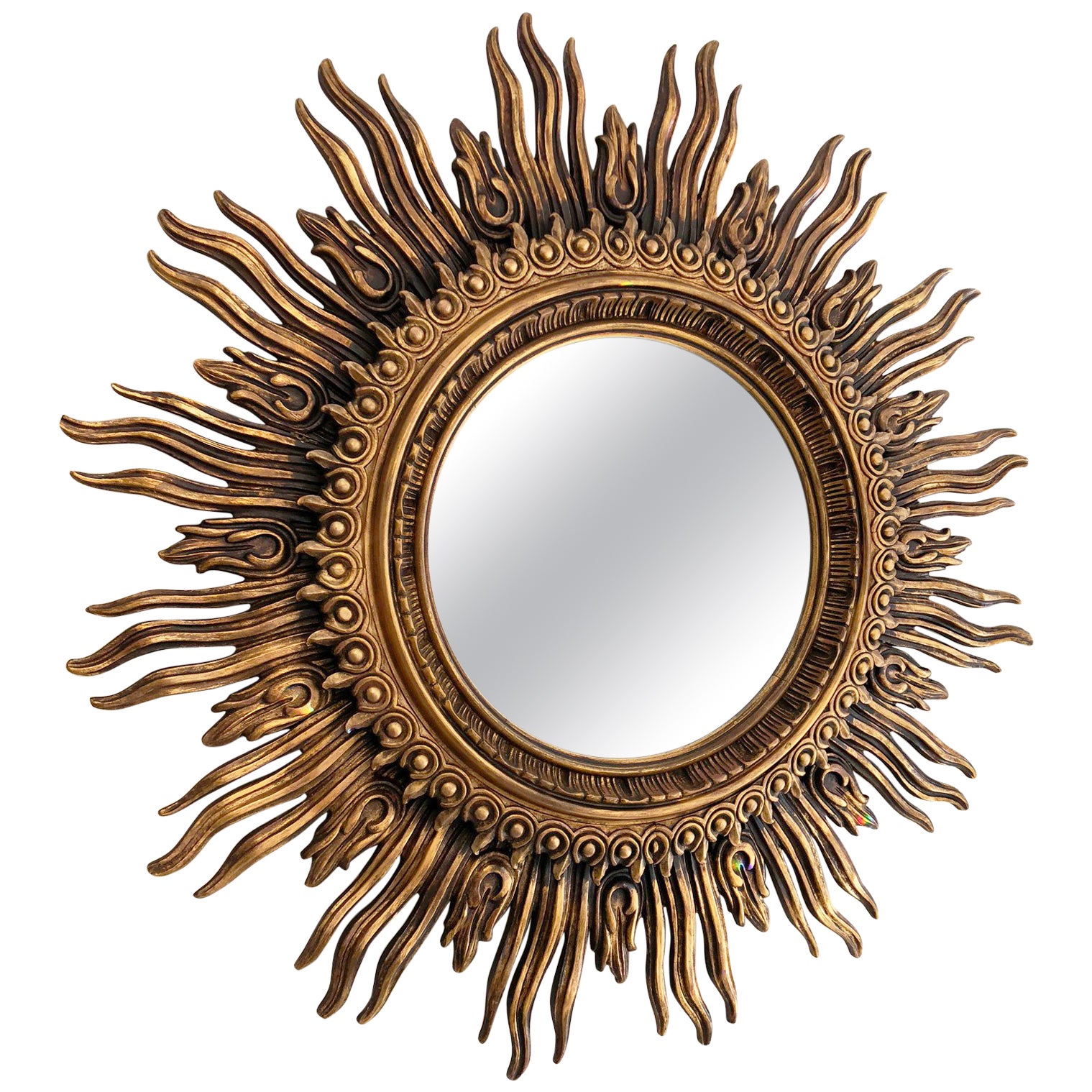 Oversized, Spanish Carved Giltwood Sunburst Mirror