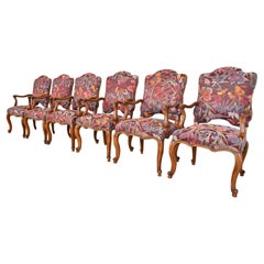 Retro Minton Spidell French Louis XV Style Walnut Dining Arm Chairs, Set of Six