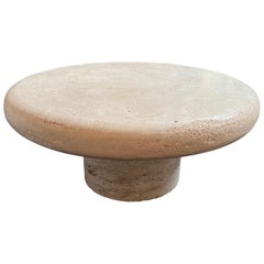 Custom Travertine Round Coffee Table by Le Lampade
