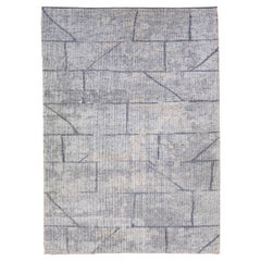 Alfombra de lana gris de estilo marroquí moderno hecha a mano con diseño geométrico