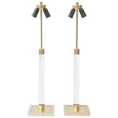 Pair of Lucite and Brass Table Lamps Attributed to Karl Springer