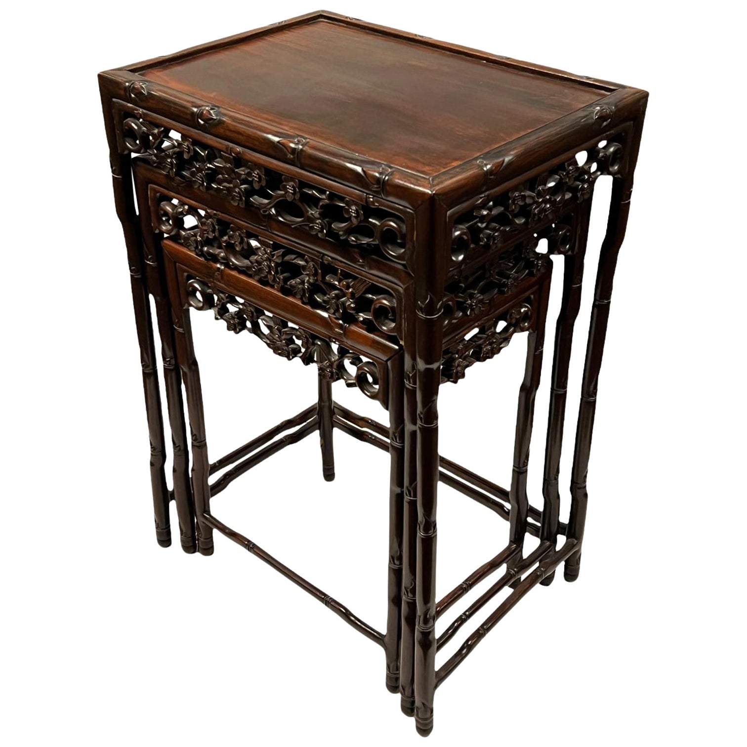 Set of Carved Rosewood Chinese Nesting Tables