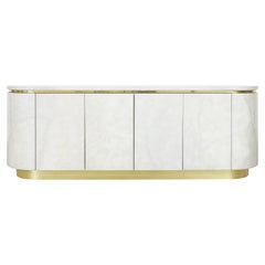 Hollywood Regency Faux Goatskin and Brass Sideboard by Mastercraft