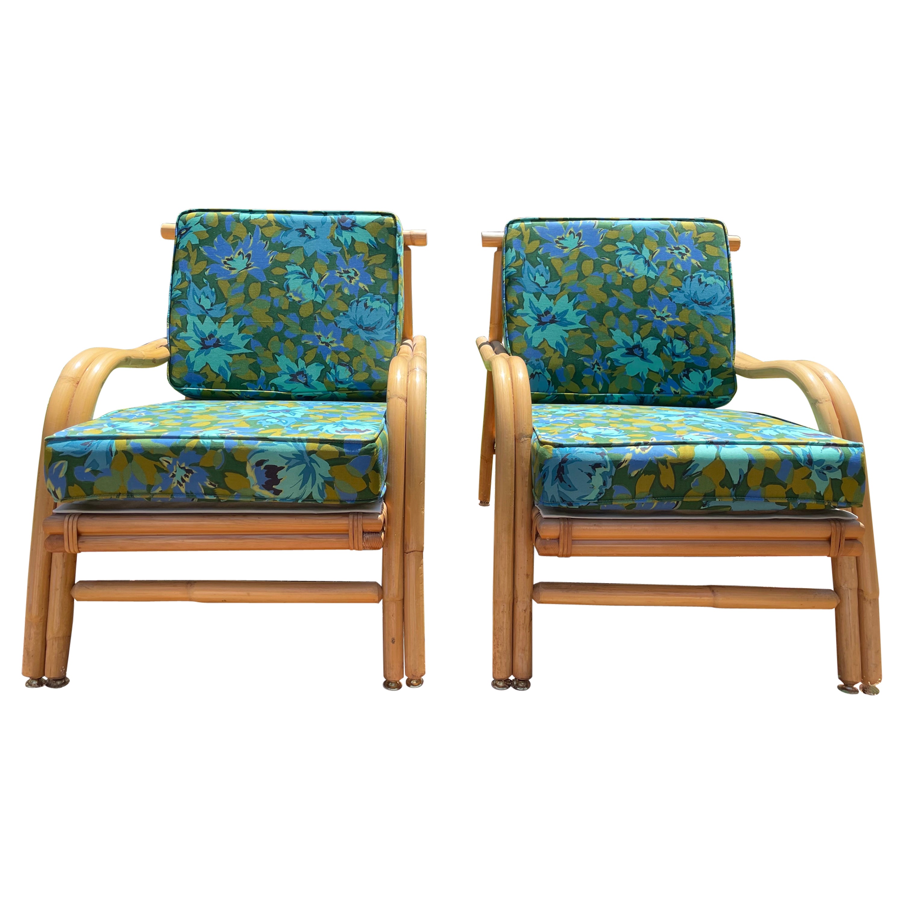 Vintage Rattan Lounge Chairs in the Style of Ficks Reed, a Pair For Sale