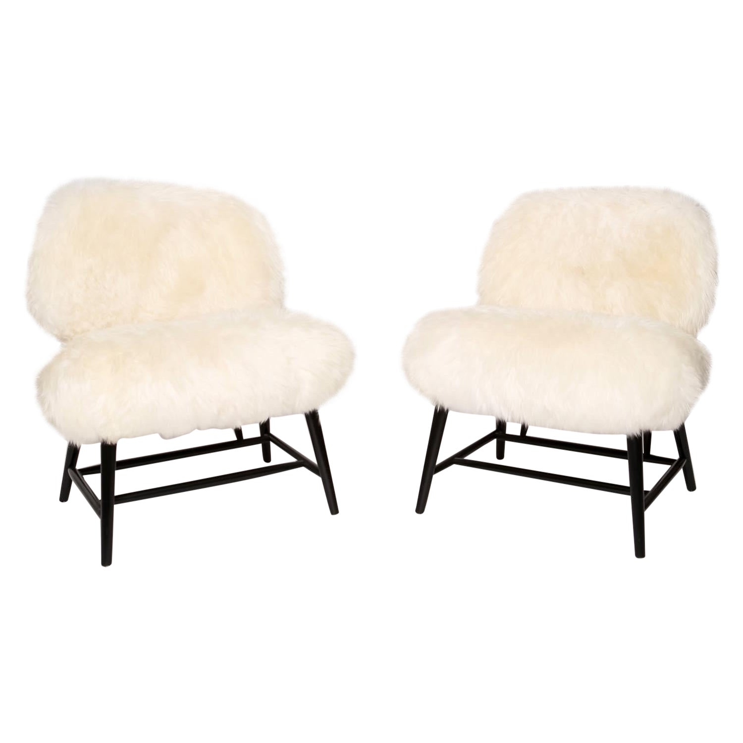 TeVe Chairs, a Pair by Alf Svensson in shearling