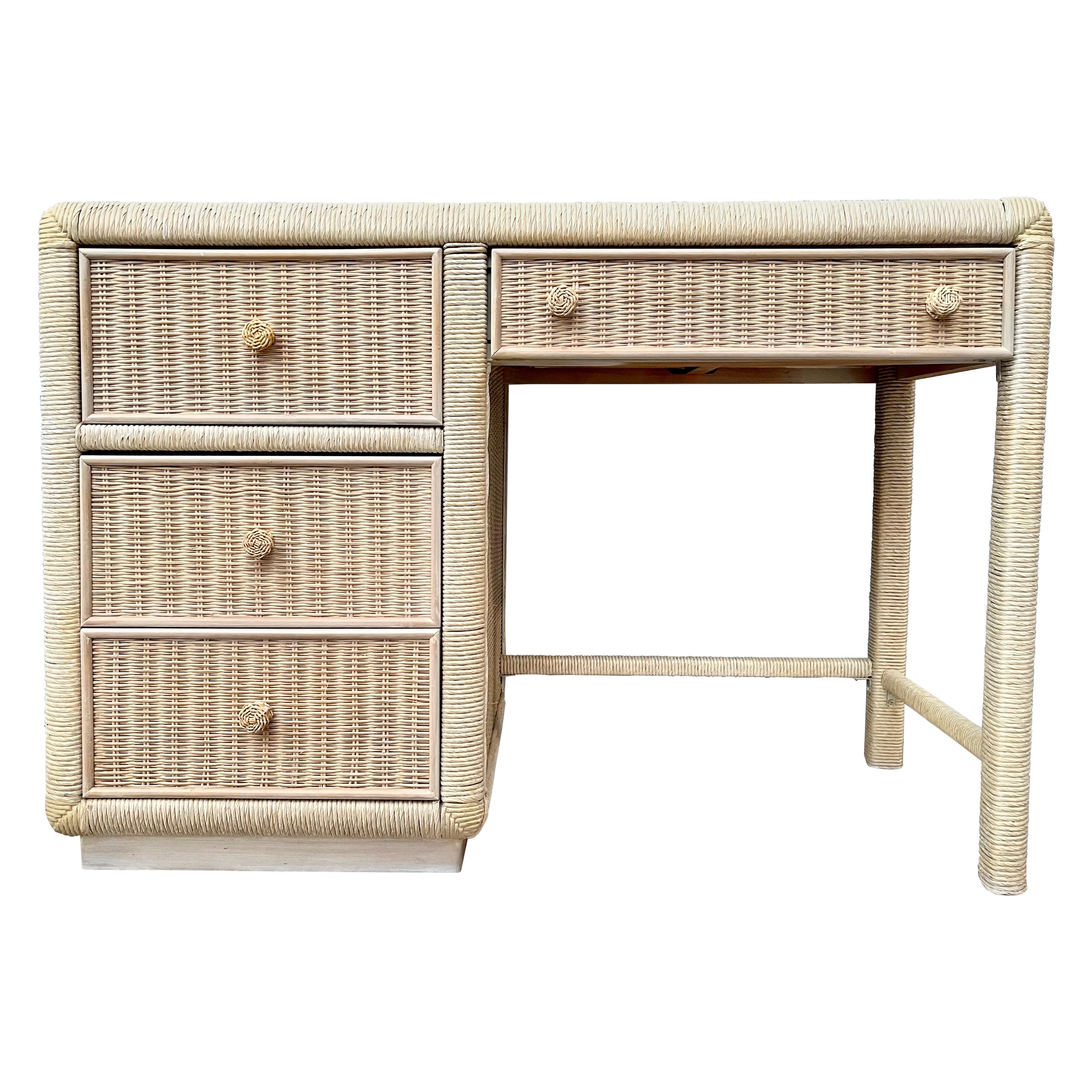 1980s Coastal Style Wicker Vanity / Writing Desk by Broyhill Furniture