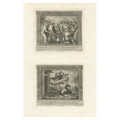 Original Antiker religiöser Originaldruck mit der Darstellung des Gotteslaboratoriums mit Abraham, um 1850