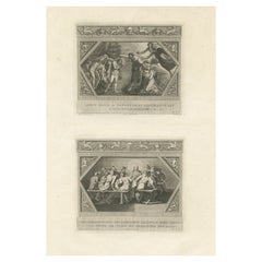 Antiker Religionsdruck mit der Darstellung des letzten Abendmahls und des Baptismus Christi, um 1850