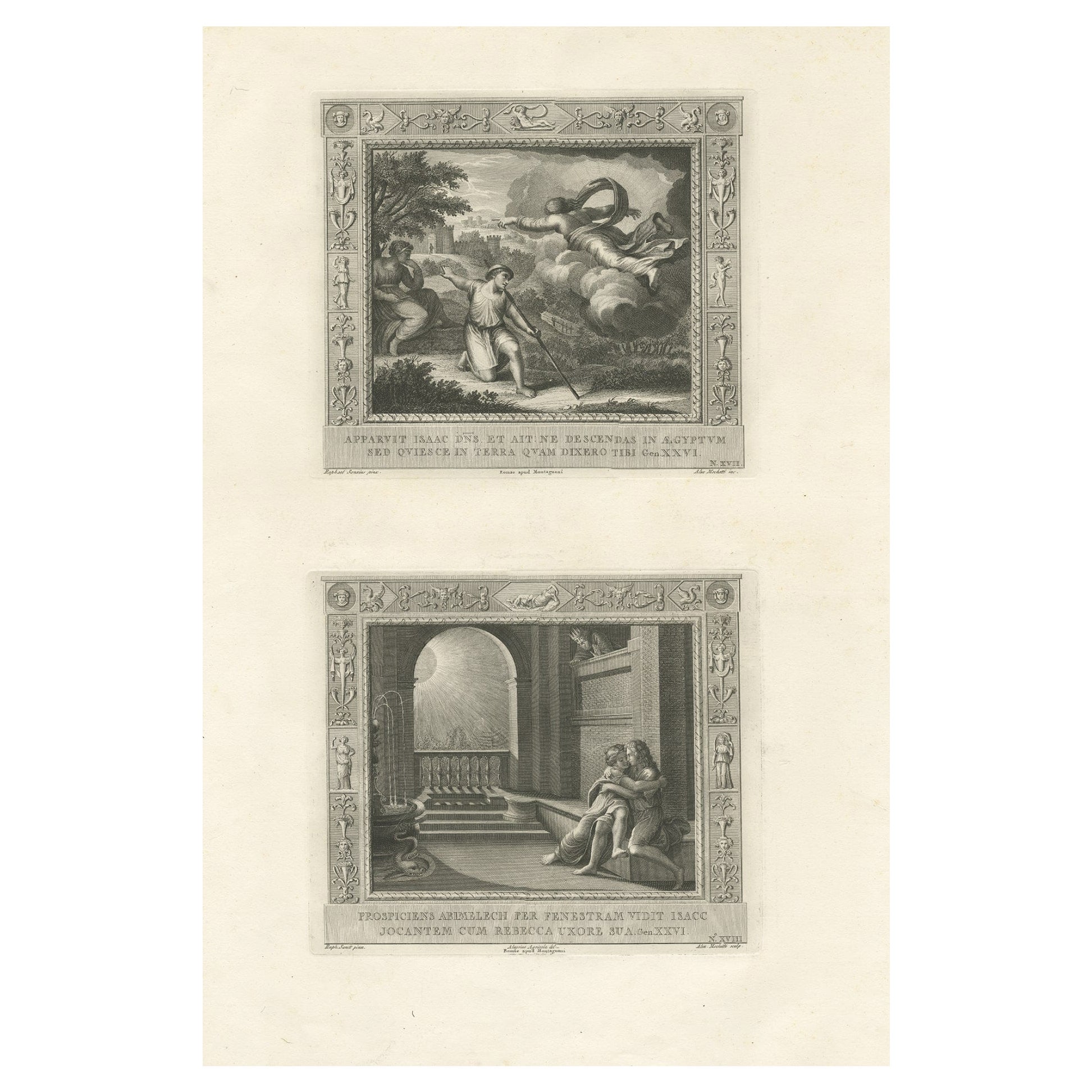 Impression religieuse ancienne représentant le Seigneur Appearing à Isaac, vers 1850