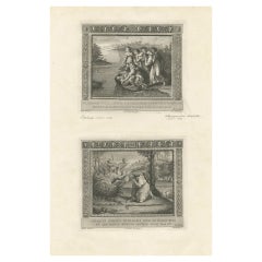 Antique Religion Print Depicting the Nativity of Christ & Pharaoh's Dream, 1850