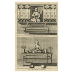 Ancienne estampe de divinités féminines du bouddhisme chinois, Quanteja et Quam Iem Hoedso