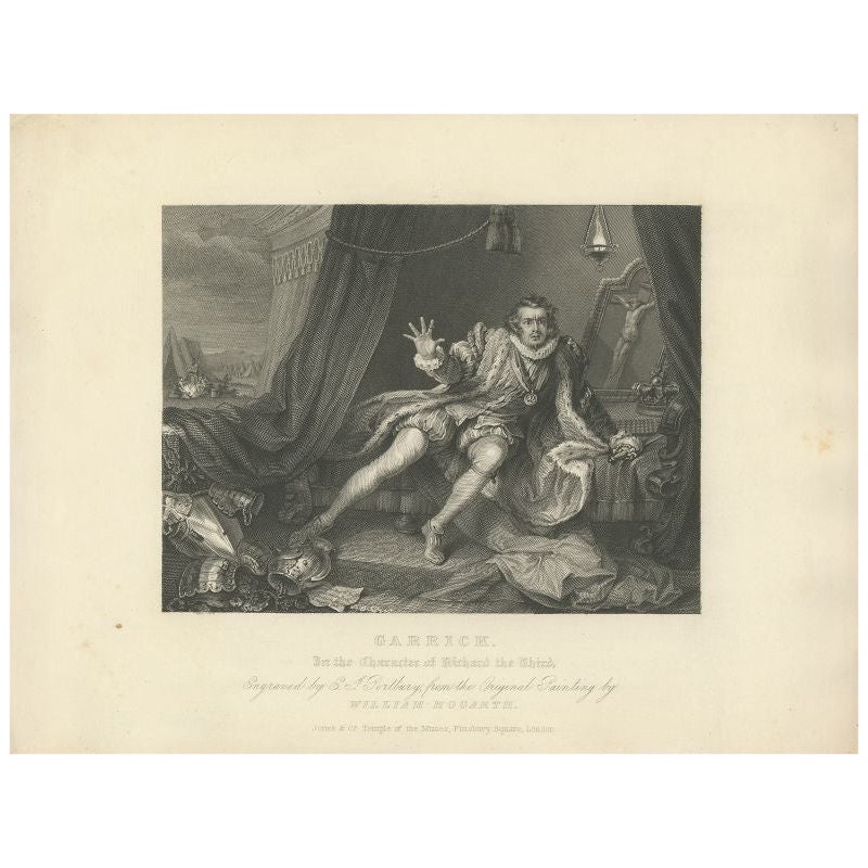 Antique Print of David Garrick in the Role of Richard III, 1833 For Sale