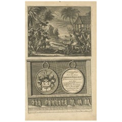 Antique Print of Dutch Colonists Fighting Indonesian Natives, circa 1726