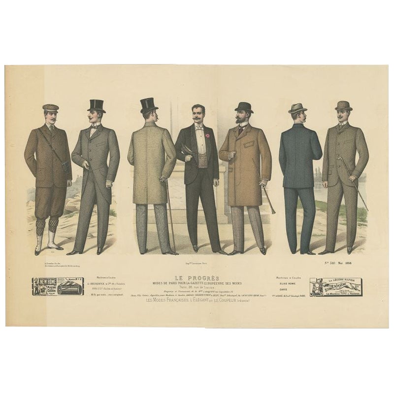 Original Antique Fashion Print, Published in May, 1898 For Sale