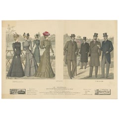 Stampa originale di moda antica colorata a mano, pubblicata nell'agosto del 1898