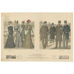 Original Hand-Colored Antique Fashion Print, Published in August, 1898