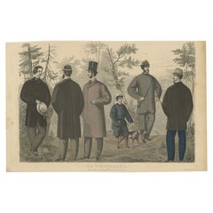 Antique Fashion Print of Male Costumes, 1864