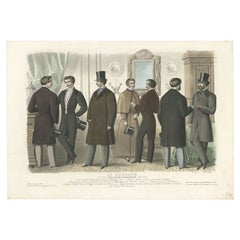 Impression de mode décorative ancienne représentant des hommes en costume, 1860