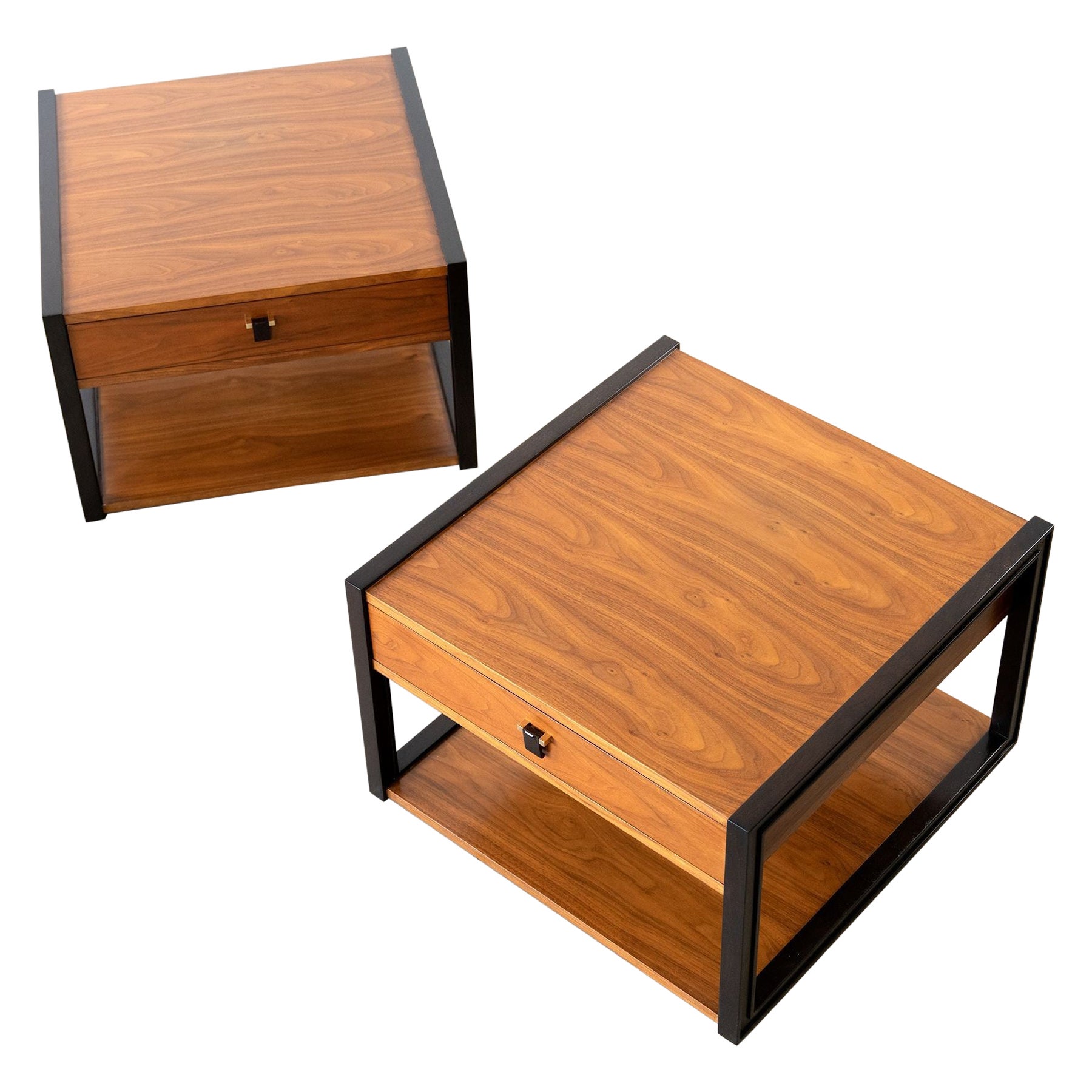 Edward Wormley Nightstands for Dunbar in Walnut with Mahogany Frame Ebony Pulls For Sale