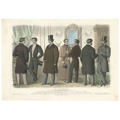 Bonito Grabado Decorativo Antiguo de Moda, 1860