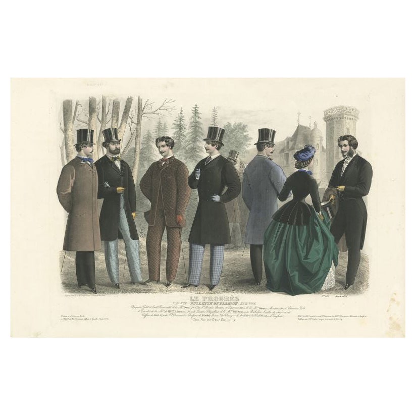 Large Antique Fashion Print, 1861 For Sale