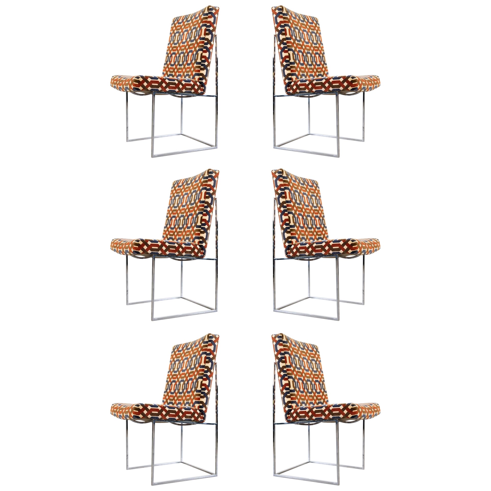 Milo Baughman Dining Chairs for Thayer Coggin 1970s Thin Line Series in Chrome For Sale