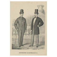 Rare Antique Print of Men's Fashion, c.1890