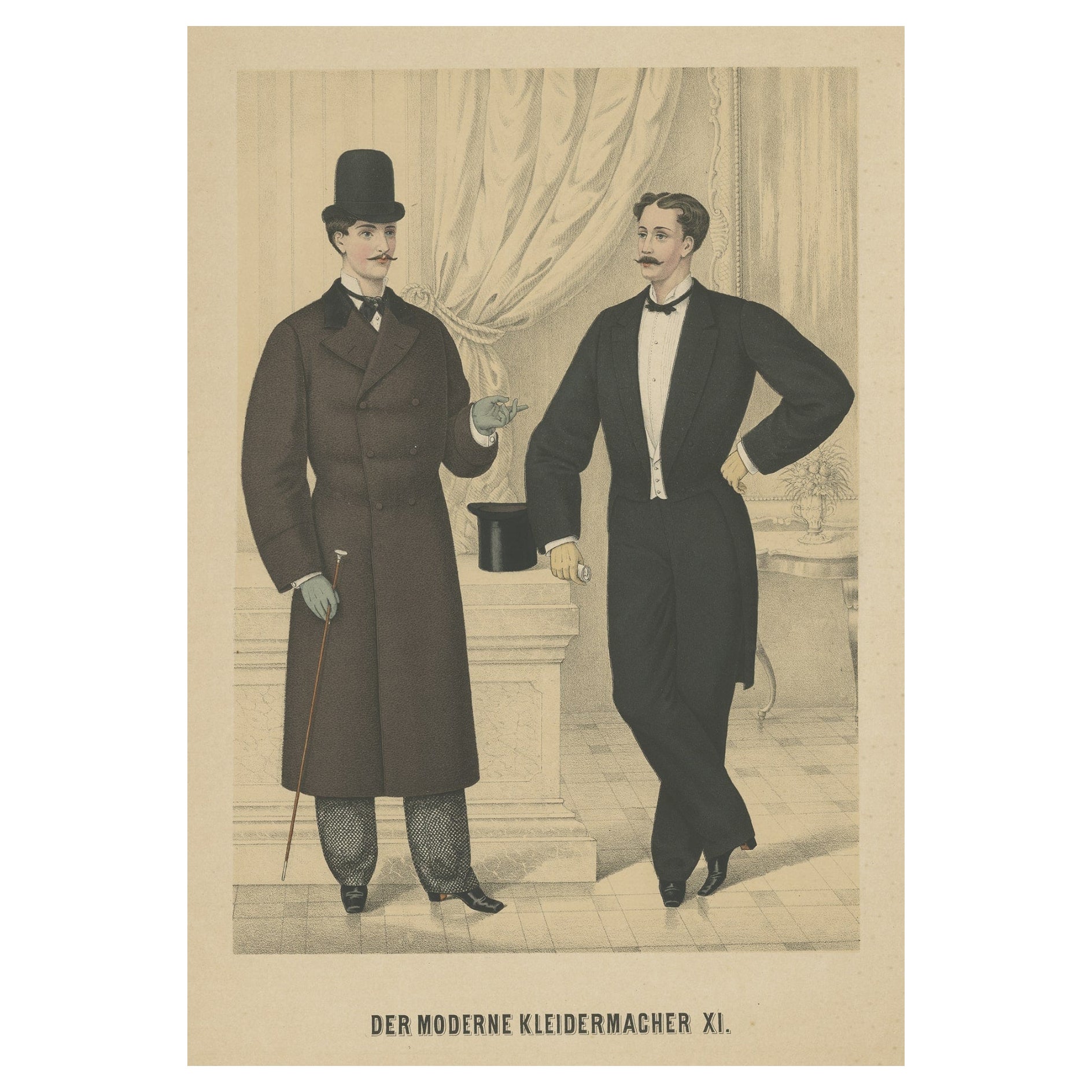Antique Original Print of Men's Fashion, C.1890 For Sale
