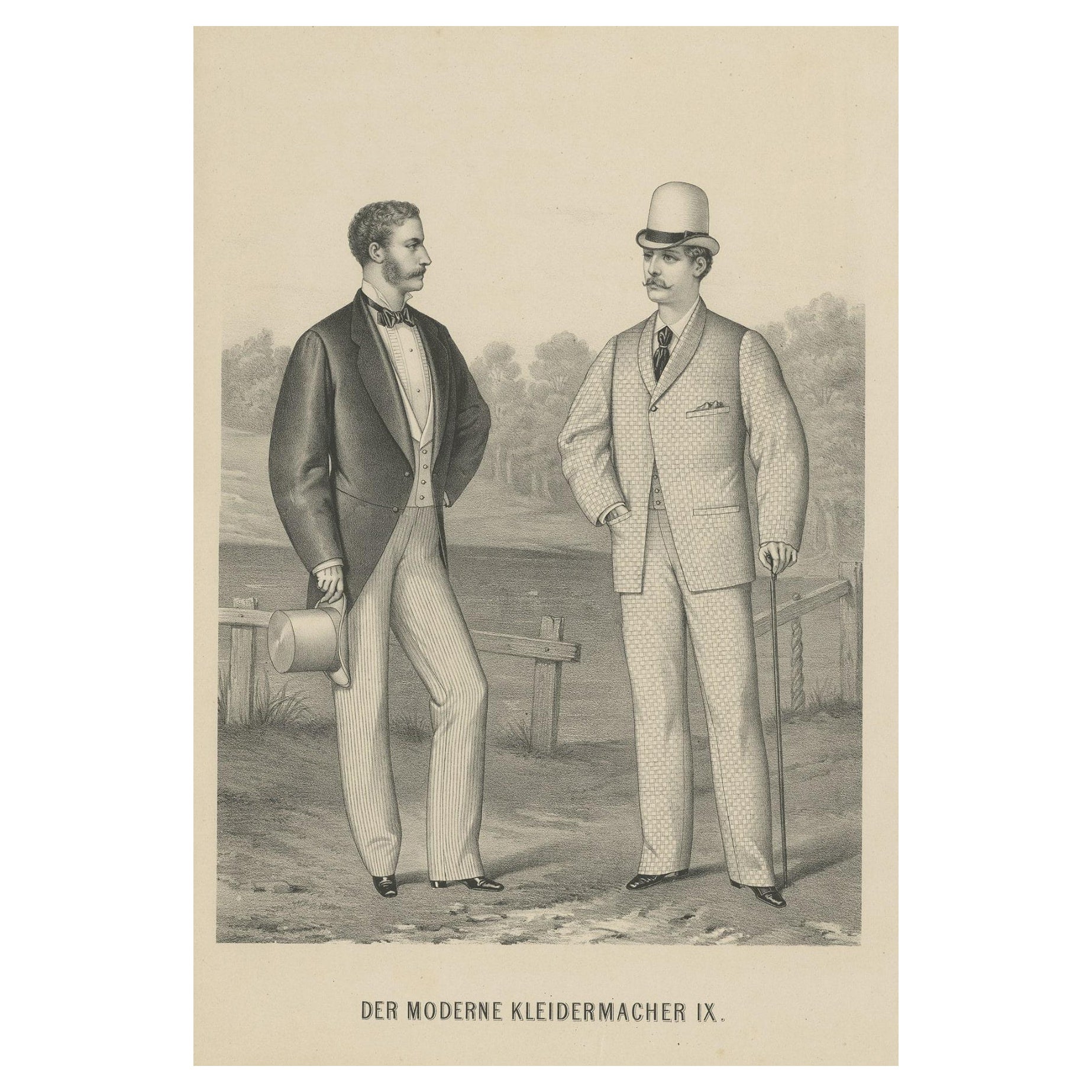 Antique German Print of Men's Fashion, c.1900 For Sale