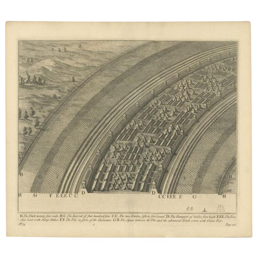 Antique Roman Battle Print of a Rampart and Ditches by Duncan, c.1753 For Sale