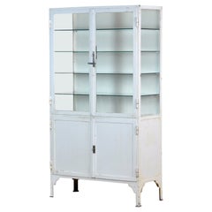 Vintage Medical Iron and Glass Cabinet, 1940s