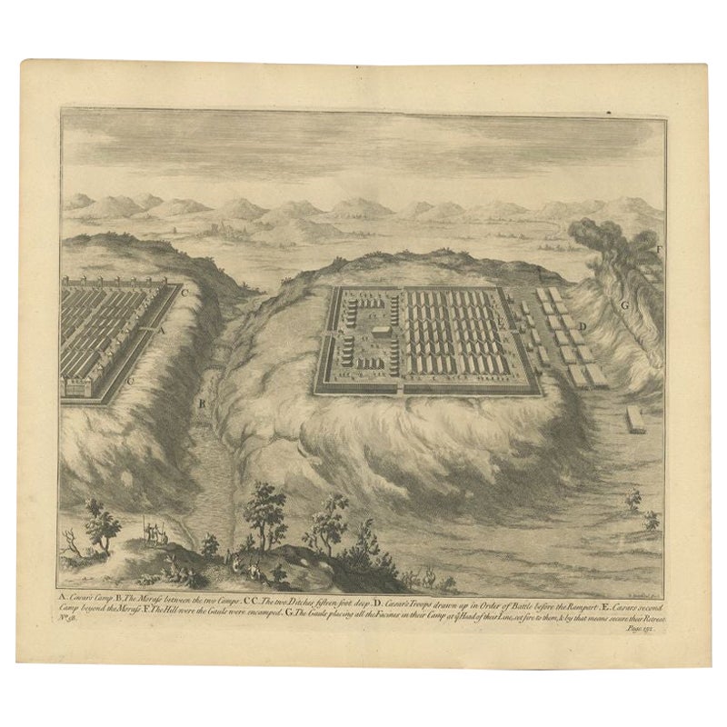 Antiker Druck des Lagers von Caesar''s, ein römischer Schlachtendruck, um 1753