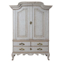 Used Swedish Two-Part Painted Linen Press Cabinet, 18th c. Rococo Period