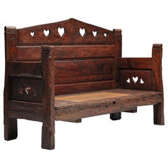 Antique Carved Bench in Solid Wood with Storing Space, France, 19th Century