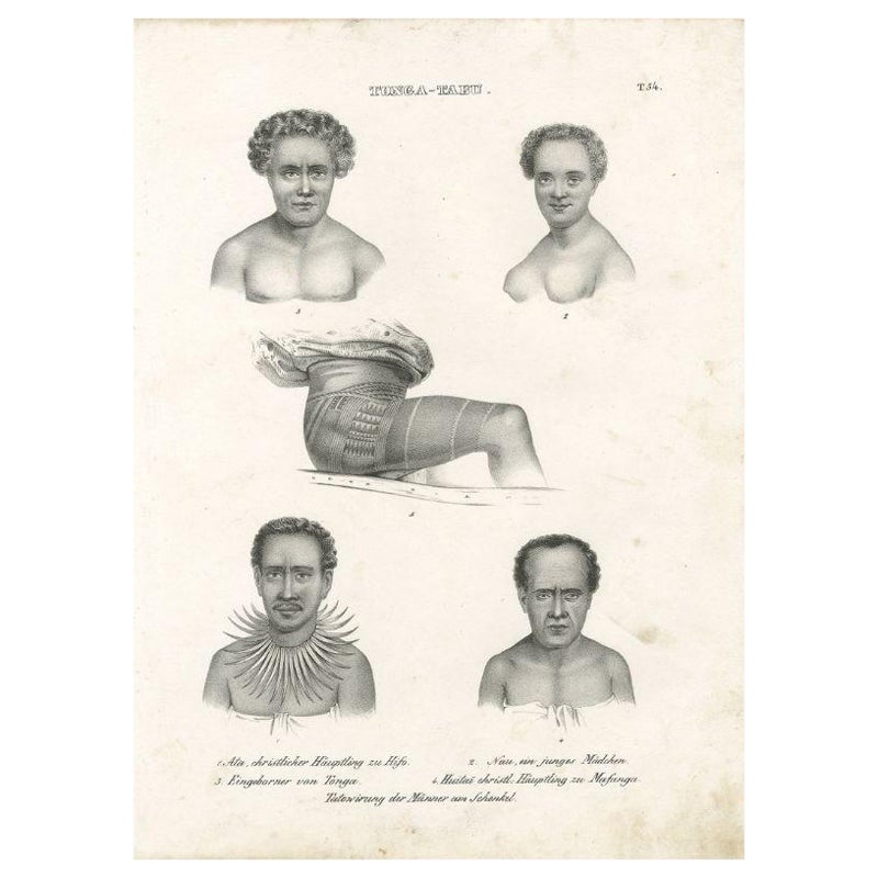 Antique Print of Inhabitants of Tonga Tabu, C.1836 For Sale