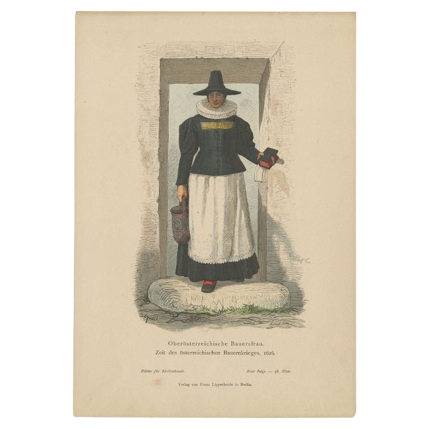 Antique Costume Print of a Farmer's Wife from Upper Austria For Sale
