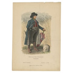 Grabado Costumbrista Antiguo de un Campesino de la Región de Traunkreis por Lipperheide