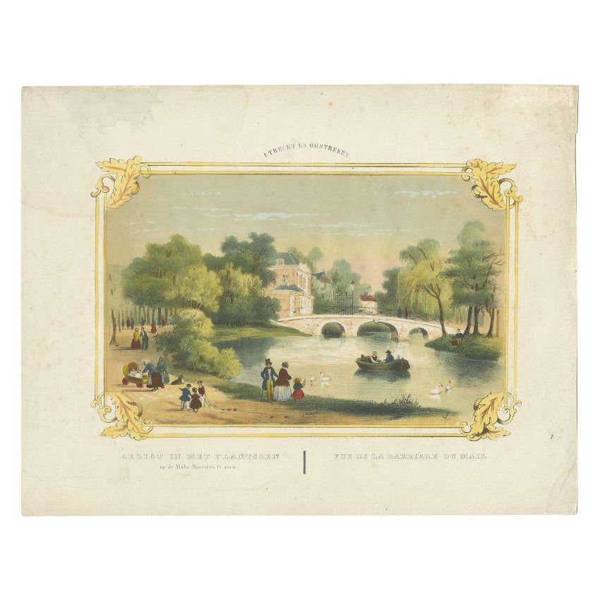 Decorative Antique Print of a Park in Utrecht, The Netherlands, c.1860 For Sale