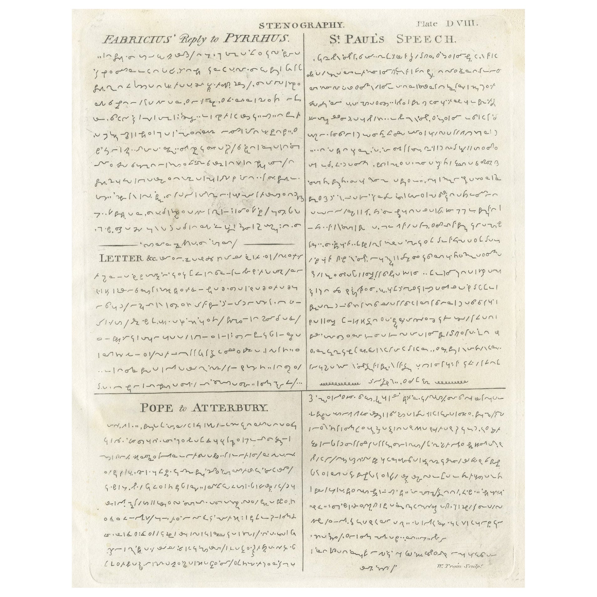 Rare Old Print of Stenography, Fabicius' Reply to Pyrrhus and St. Paul, c.1810 For Sale