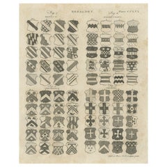 Original Antique Engraving of Coats of Arms from Heraldry Brittanica, c.1810