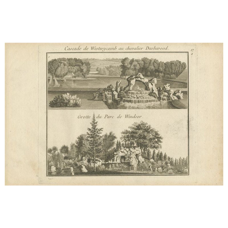 Antike Gravur des West Wycombe Park und des Windsor Parks in England, ca. 1785