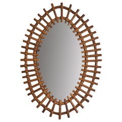 Italian Designer, Wall Mirror, Rattan, Mirror Glass, Italy, c. 1950s