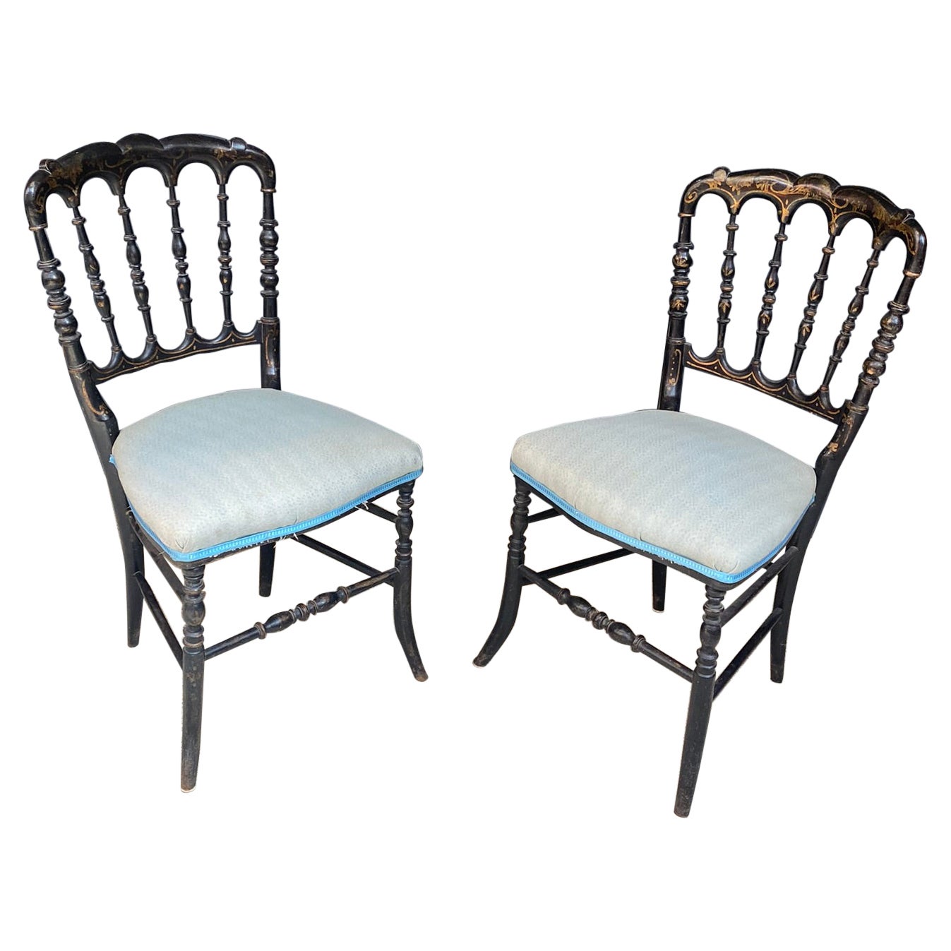 2 originale ebonisierte Chiarivari-Stühle Napoleon III., Frankreich, 1850er Jahre