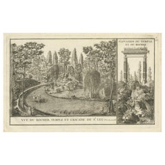Impression ancienne originale de la chute d'eau de Saint-Leu en France, 1776