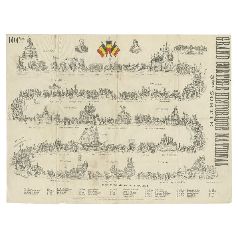 Original Antique Print of a Parade in Brussels, Belgium, c.1880 For Sale