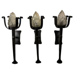 3 Large Spanish Colonial Style Hand Forged Iron Sconces, Traditional Torchiere