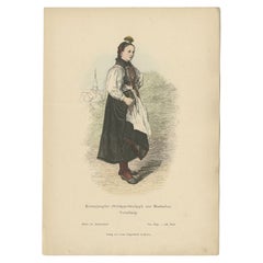 Antique Old Costume Print of a Woman in Winter Costume from Montafon in Austria, Ca.1880